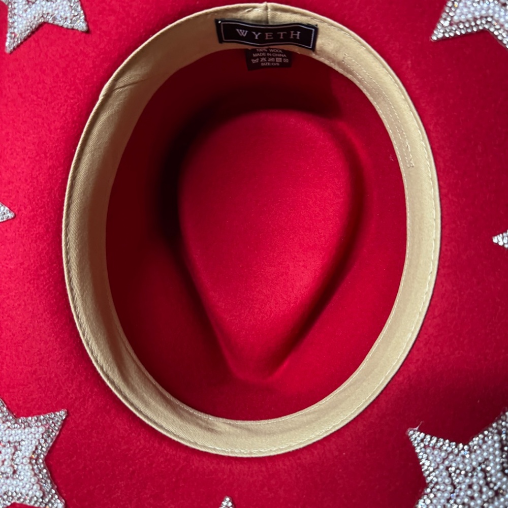 Wyeth Red Felt Cowboy Hat with Rhinestone and Pearl Stars-NWOT-bag included - Picture 6 of 12